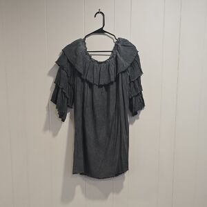 Umgee Charcoal Layered Ruffle Blouse